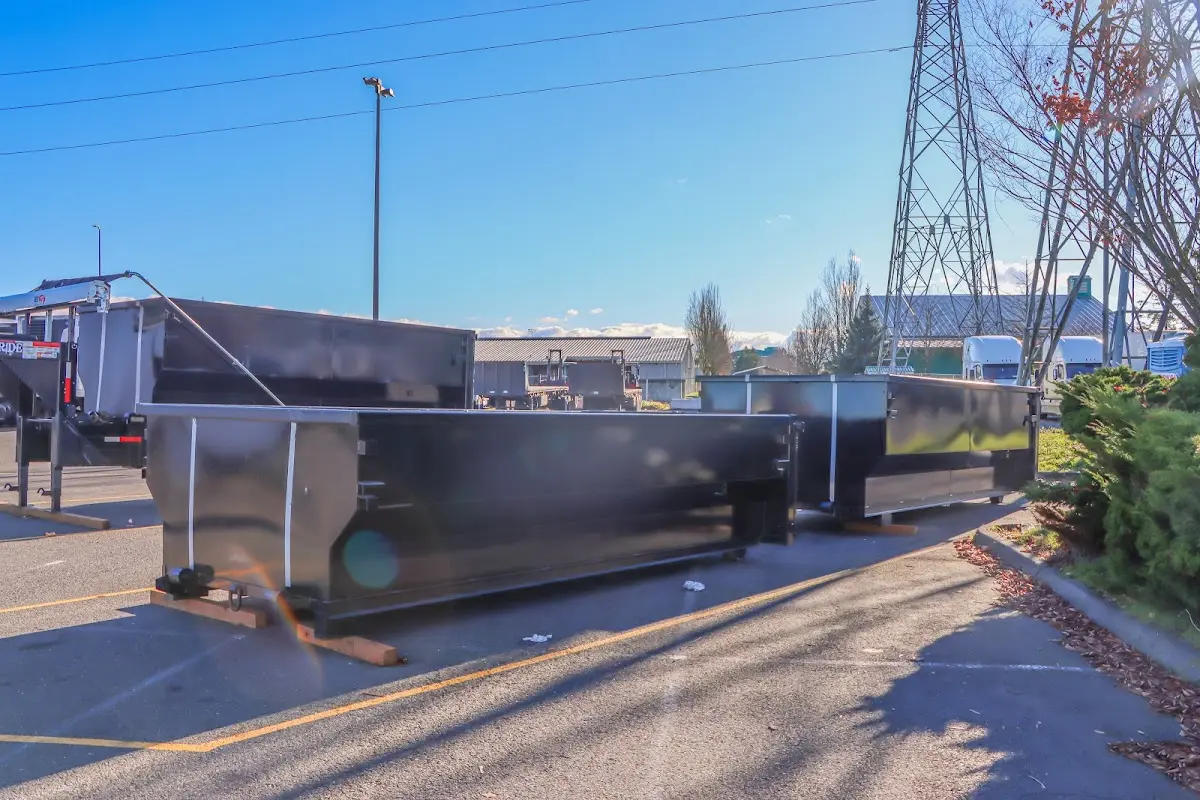 Roll-off dumpster ready for waste disposal at job site for 10 Yard Dumpster Rental in Palisades Park